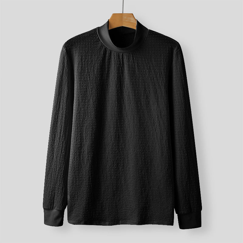 Unisex nan tekstureret vaffelstrikket pullover med smal ståkrave og ribkant Skovae