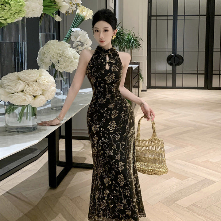 Stilla | Trykt Halter Knapstol Cheongsam
