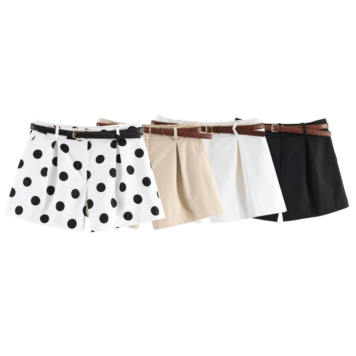 Dame klassiske shorts med elegante folder og bælte Skovae