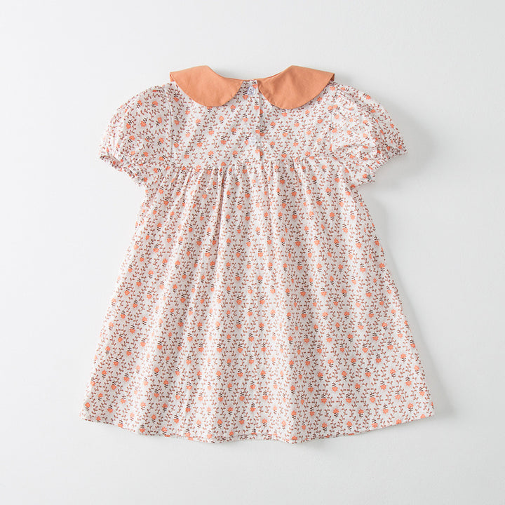 Pige Floral Print A-linje Kjole med Kontrastkrave Stilla