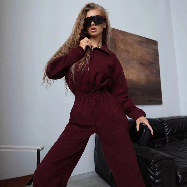 Dame Sporty Fleece- jumpsuit med høj krave Stilla
