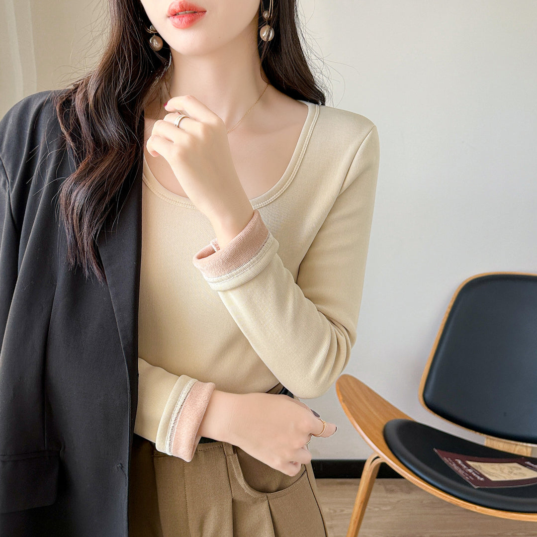 Damer elegant langærmet top med fashionabel rund halsudskæring Stilla