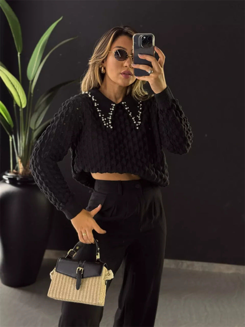 Dame Grovstrikpullover med elegant knappeliste Stilla