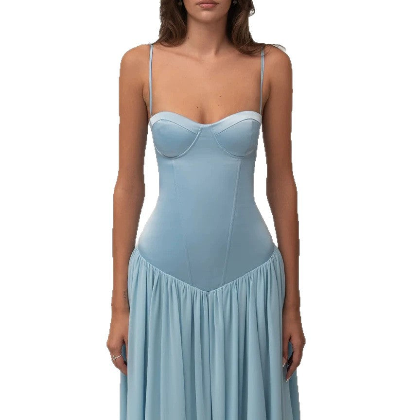 Dame nan modellerende bustier aftenkjole med forformet midsekonstruktion og vidt faldende chiffon talerkjole Skovae