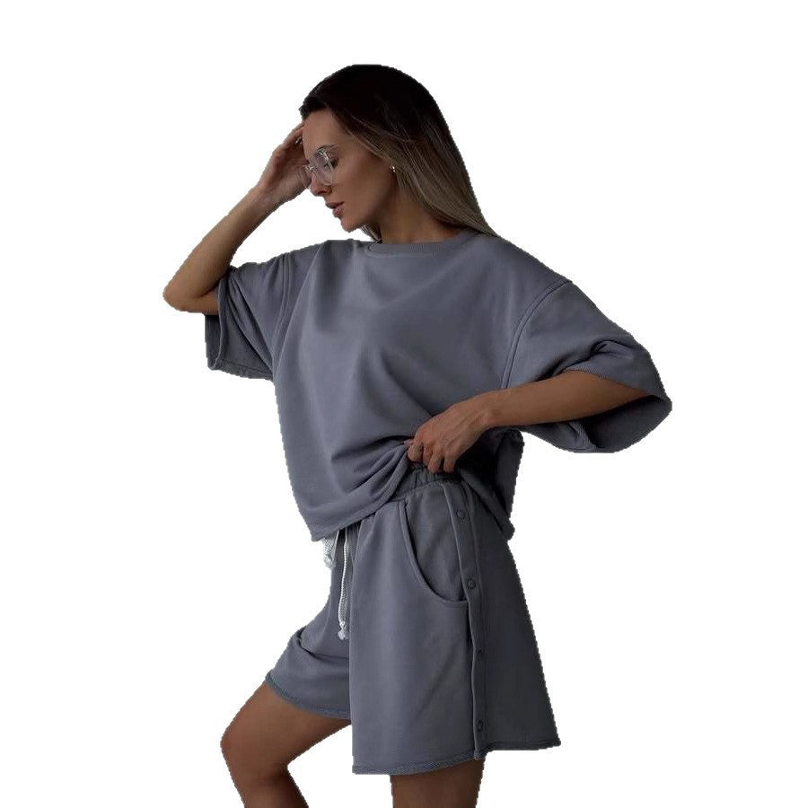 Kvinders afslappede top og shorts sæt med moderne snit og praktiske lommer