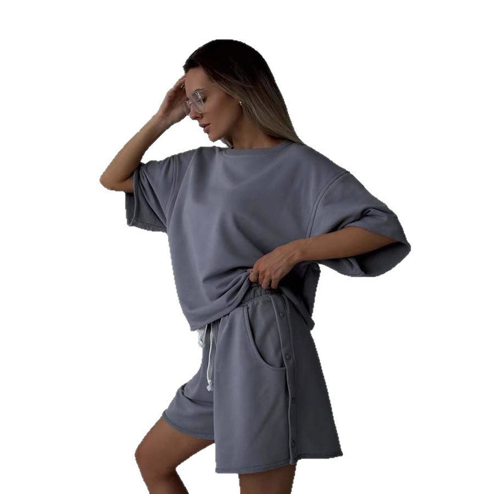 Kvinders afslappede top og shorts sæt med moderne snit og praktiske lommer