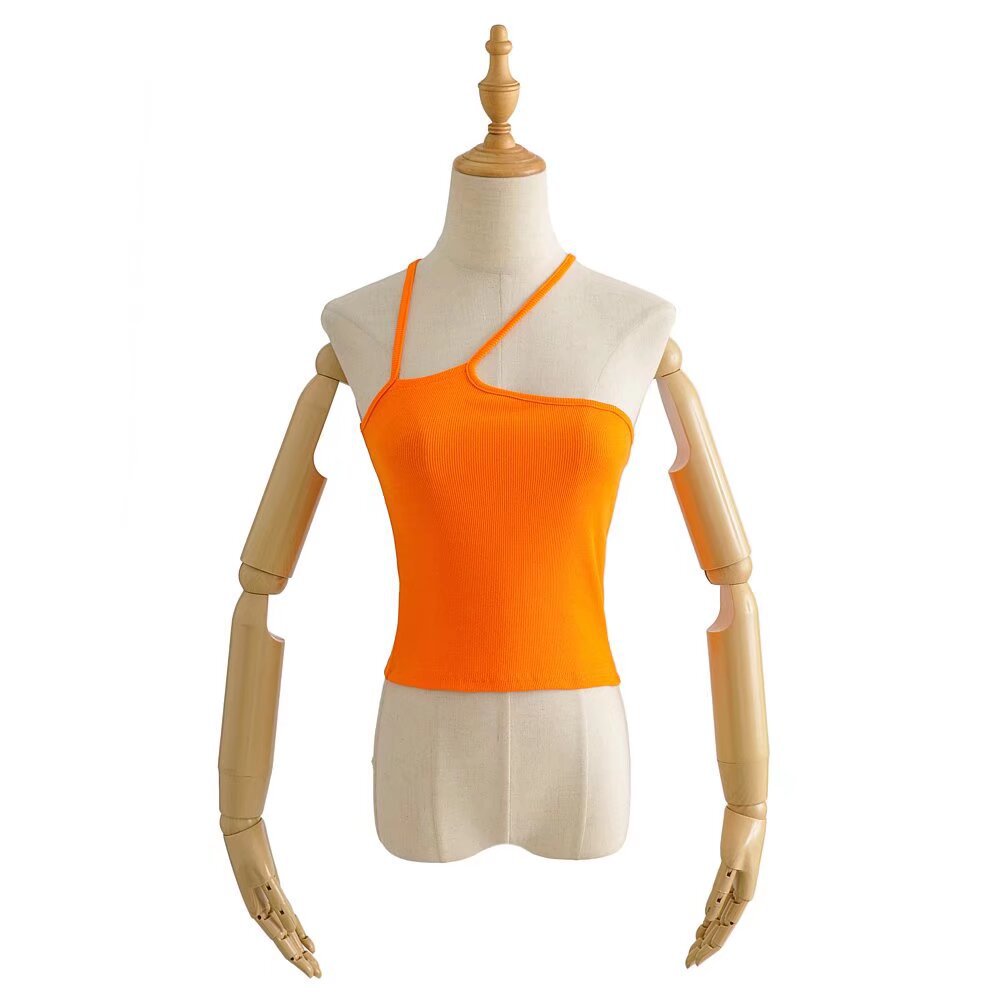 Dame asymmetrisk spaghetti-strop top med smart rippet design og sporty snit Stilla