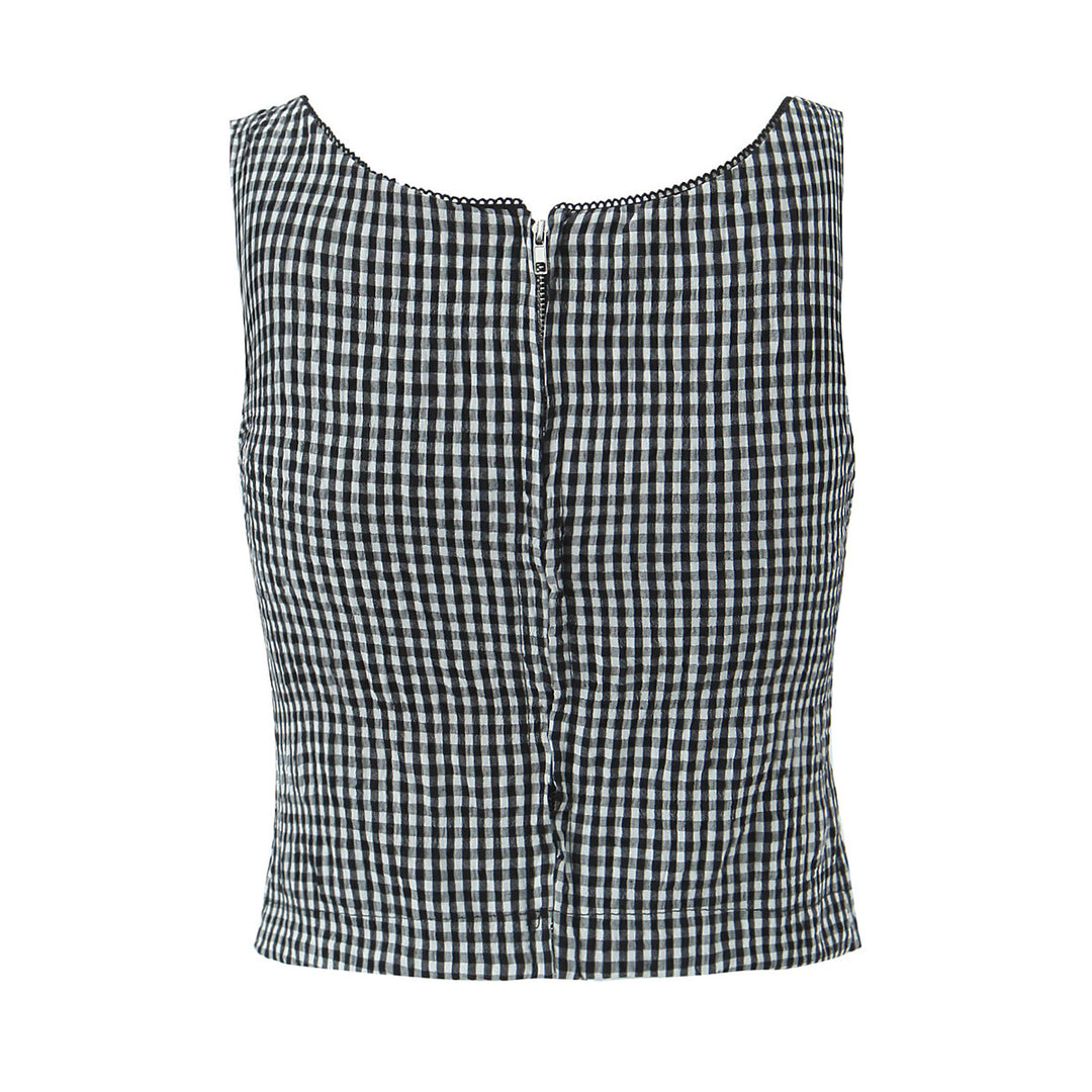 Dame Cropped Gingham Print Top med dekorativt sløjfedetalje Stilla