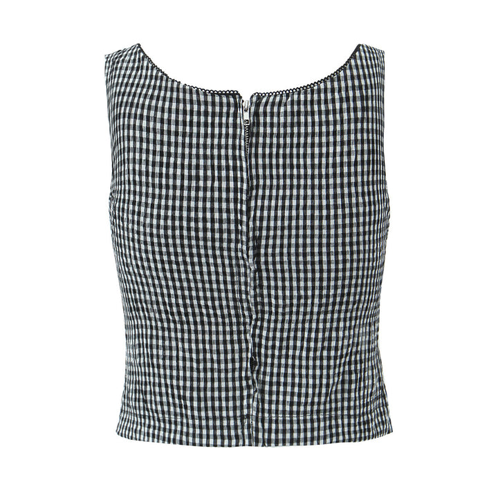 Dame Cropped Gingham Print Top med dekorativt sløjfedetalje Stilla