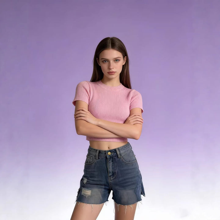 Dame casual jeans shorts med frynsede kanter og sidelæg Skovae