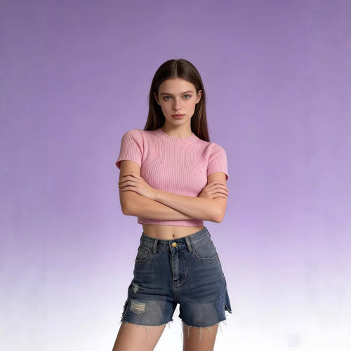 Dame casual jeans shorts med frynsede kanter og sidelæg Skovae