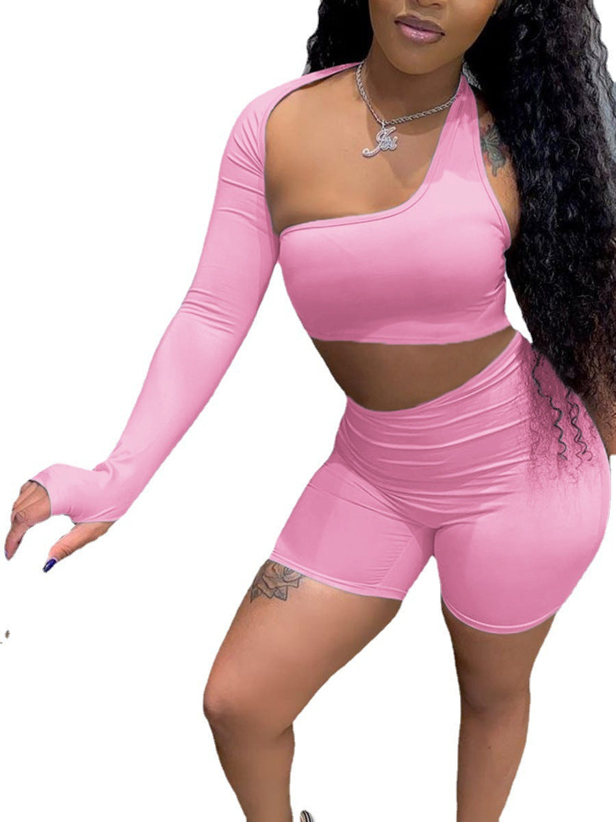 Dame asymmetrisk En-skulder Activewear-sæt Stilla