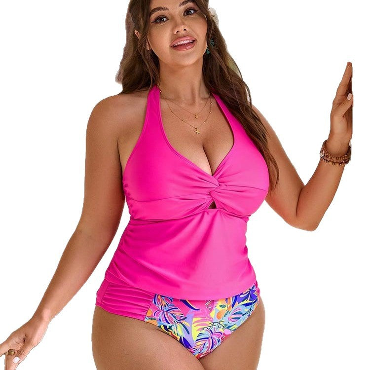 Dame Høj kvalitet Tankini med blomstret design og raffineret indpakningsoverdel Skovae