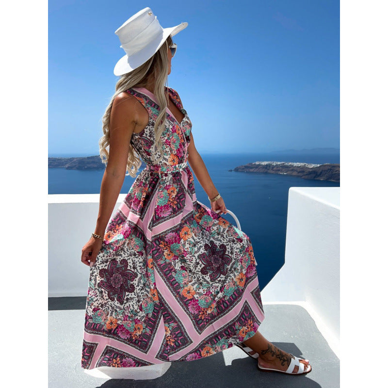 Dame Floral Print Maxi Kjole med stilfuld Bindebælte Stilla