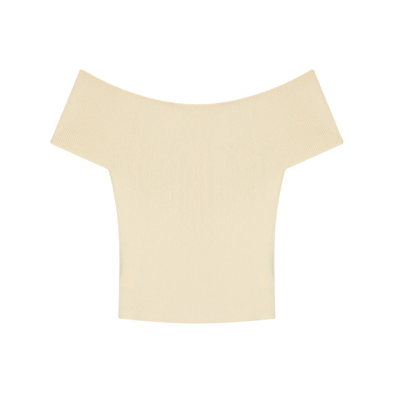 Dame Off-Shoulder Strikoberteil med fin ribstruktur Stilla