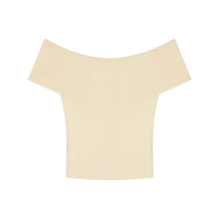 Dame Off-Shoulder Strikoberteil med fin ribstruktur Stilla