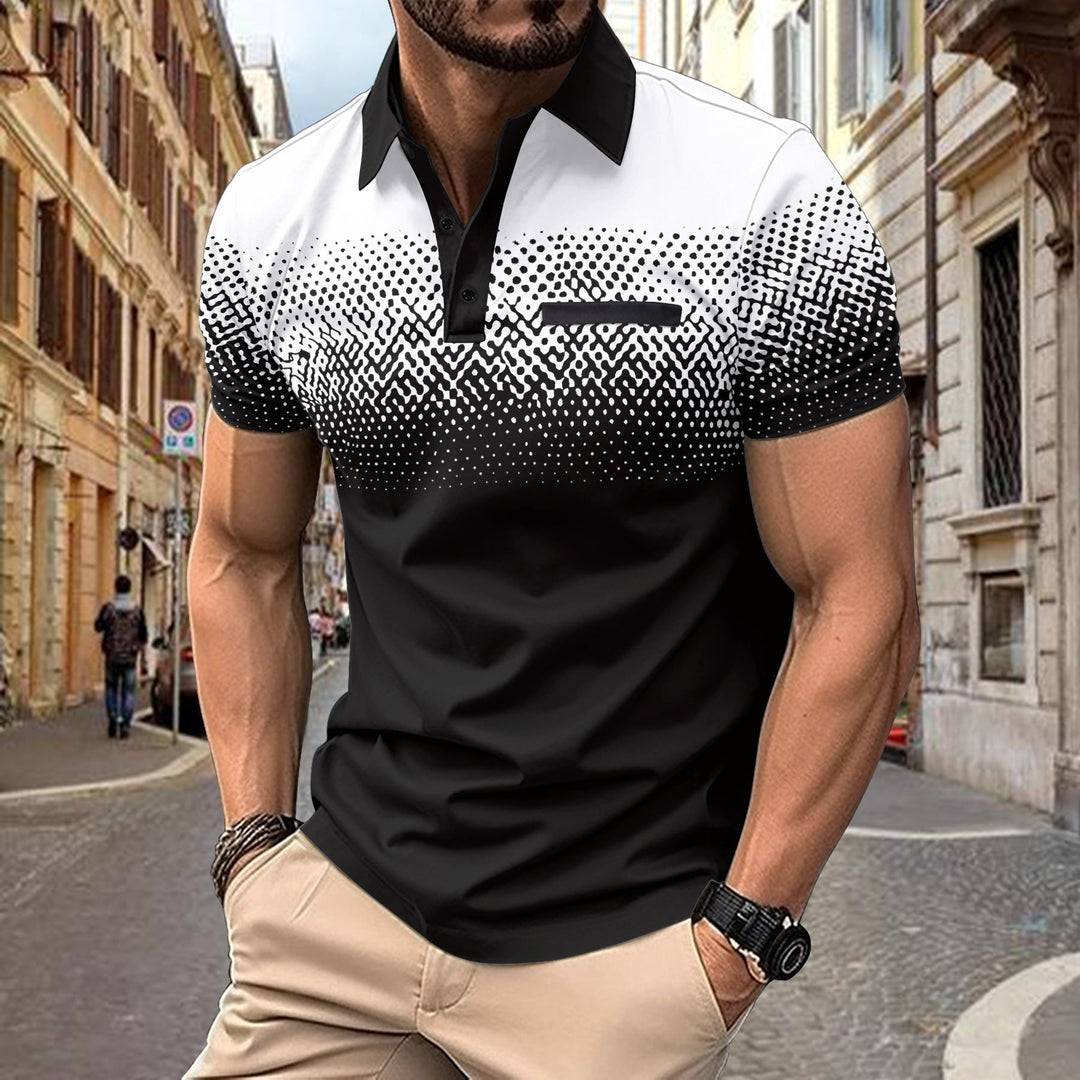 Herrer kortærmet poloshirt med kreativt grafisk design og åndbart materiale Stilla