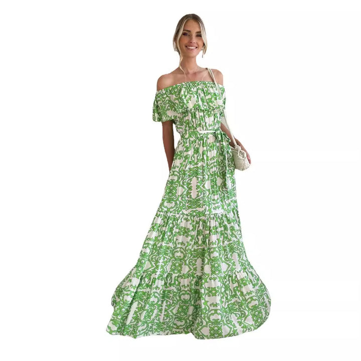 Dame Off-Shoulder Maxikjole med volumetrisk flæsedesign og elastisk talje Stilla