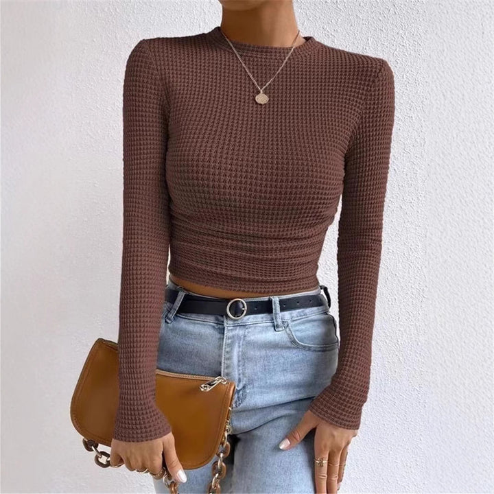 Dame Cropped Langærmet T-shirt i struktureret materiale med tætsiddende snit Stiila