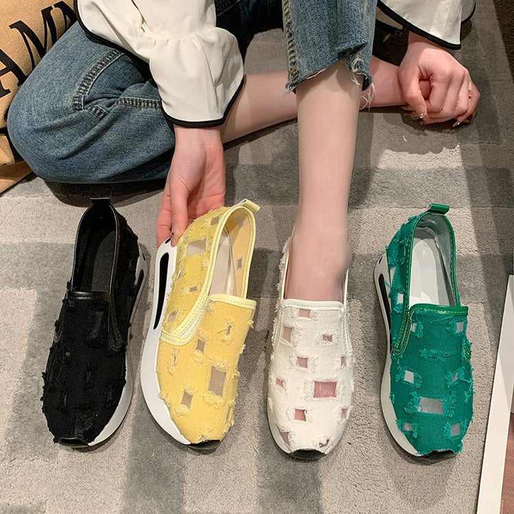 Dame Åndbare Slip-On Sneakers med stilfuld Uddragningsdesign Stilla