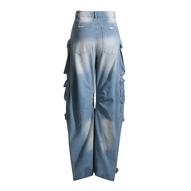 Dame Cargo-Jeans i afslappet oversized snit med unikke destroyed-detaljer Stilla