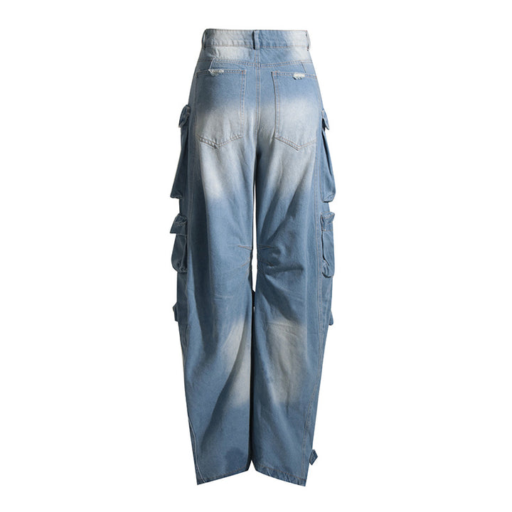 Dame Cargo-Jeans i afslappet oversized snit med unikke destroyed-detaljer Stilla