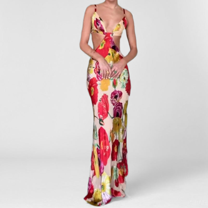 Dame Cut-Out Maxikjole med floralt design og raffinerede stropper Stilla