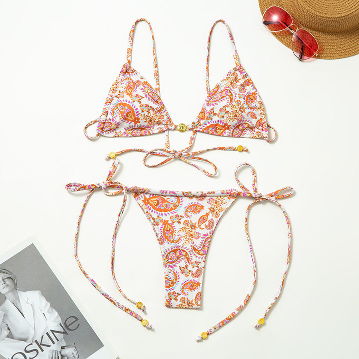 Dame triangel-bikini-sæt med justerbare stropper og elegant mønster Stilla
