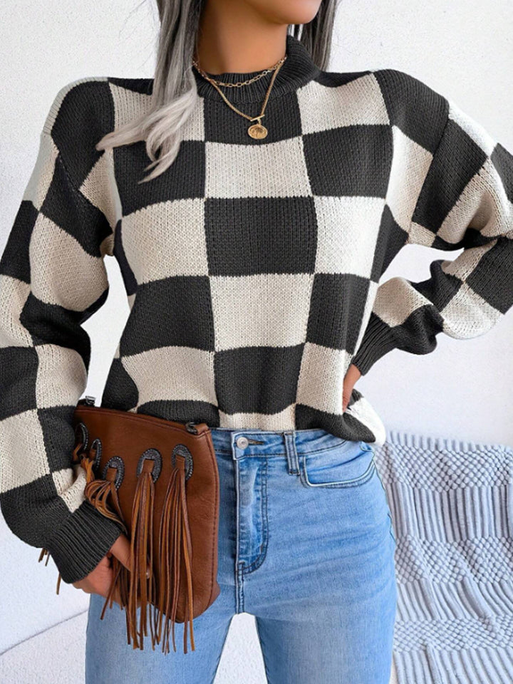 Femme Skakbræt-Strikpullover Stilla