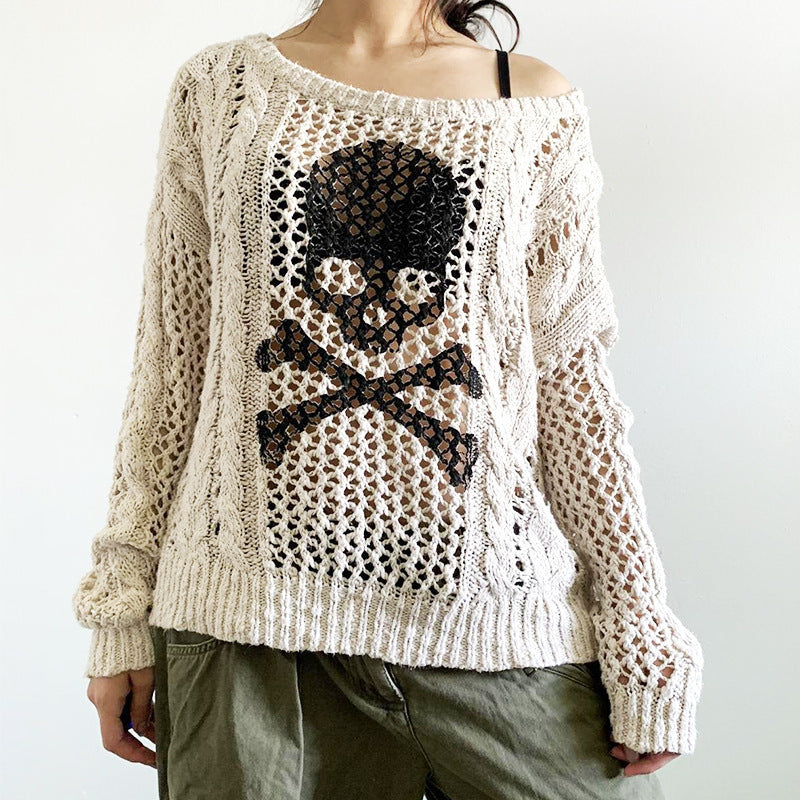 Dame Oversized Dødningehoved Strikpullover Stilla