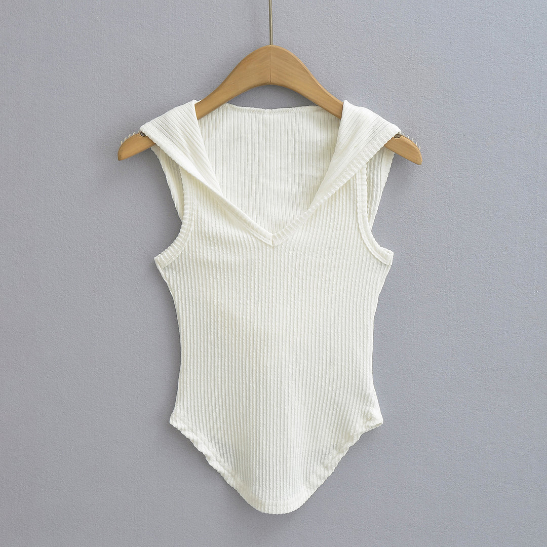 Dame ærmeløs bodystocking med dyb V-udskæring og moderne hættedesign Stilla