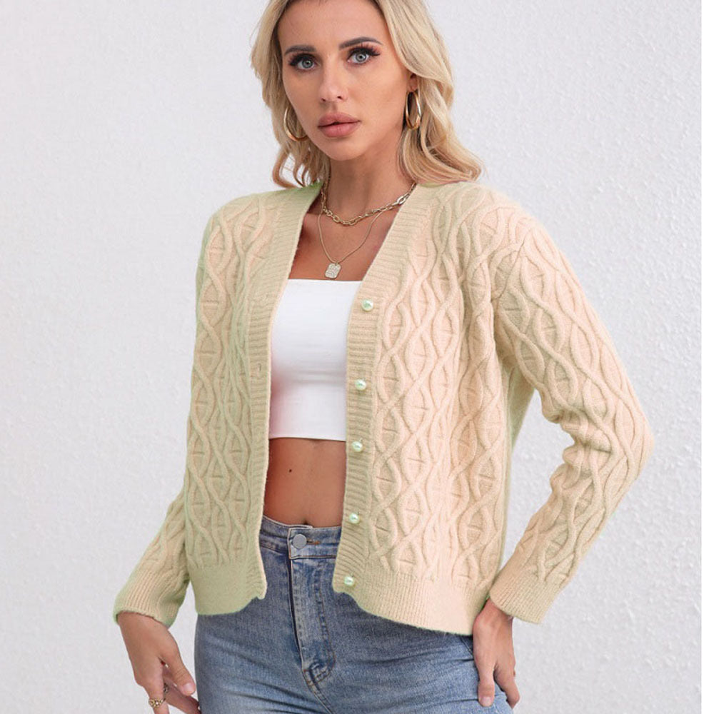 Kvinders designer cardigan med kabelmønster og bløde farver Stilla