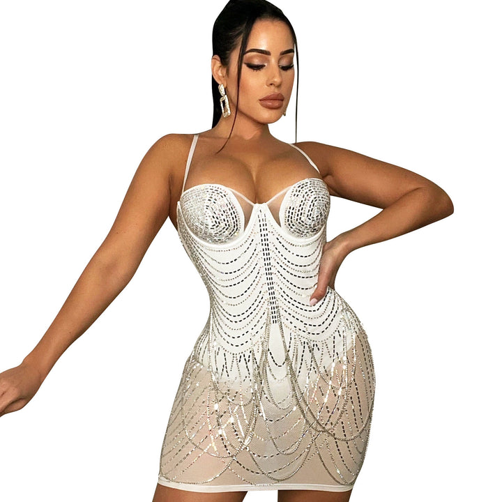 Dame Glitrende Perler Bodycon Mini Kjole Stilla