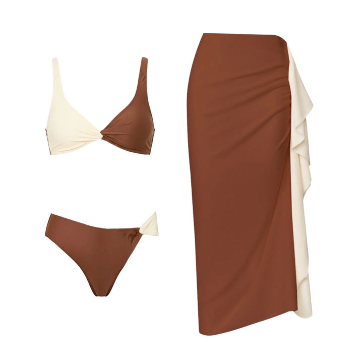 Dame Bikiniset med elegant drapering og moderne omslagsskjørt Skovae
