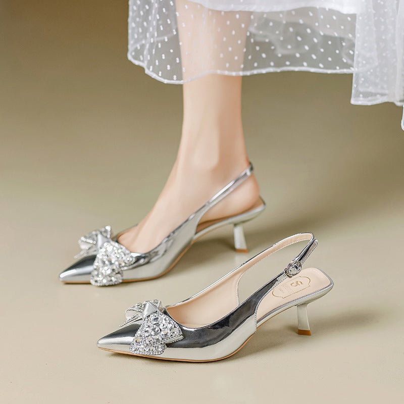 Dame elegante spidse slingback-hæle med strass-sløjfedetalje Stilla