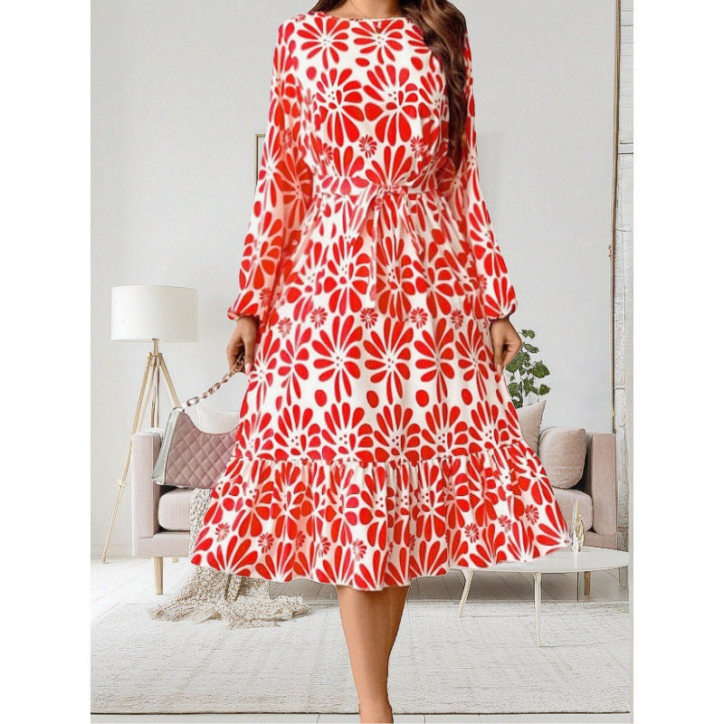 Femme Floral Print Midi Kjole med Ruffle Kant Stilla