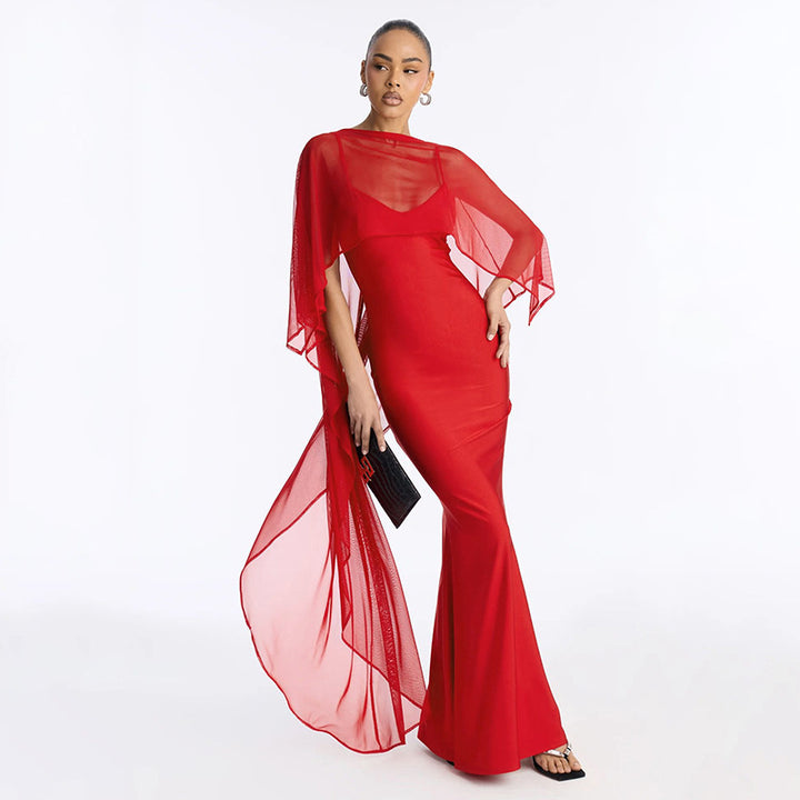 Damen Glamouröses Abendkleid mit fließendem Chiffonüberwurf und figurbetonter Silhouette Skovae
