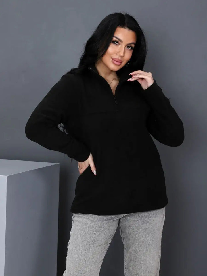 Dame fleece jakke med halvmundzipper og afslappet pasform Skovae