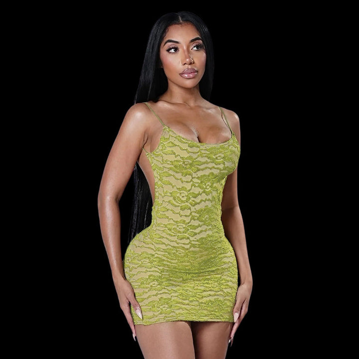 Damen Figurbetontes Spitzenkleid mit Spaghetti-Trägern und raffiniertem Schnitt Skovae