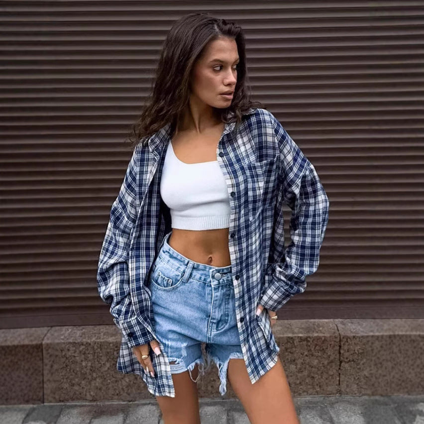 Dame Ternet Oversized Skjortejakke med langt snit og brystlommer Stilla