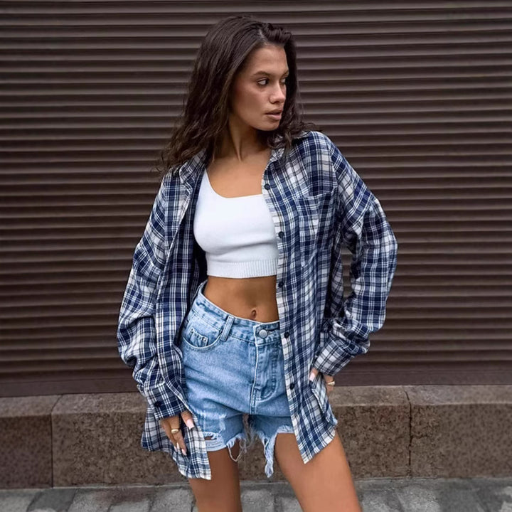 Dame Ternet Oversized Skjortejakke med langt snit og brystlommer Stilla
