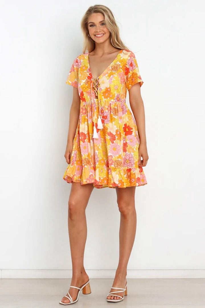 Femme Floral Snøre Shift Kjole Stilla