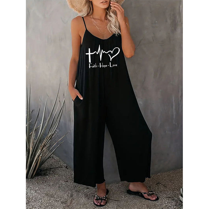 Dame afslappet jumpsuit med dyb V-hals og praktiske lommer Stilla