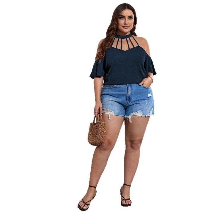 Dame Off-Shoulder Top med høj krave og legende ruffles detaljer Skovae