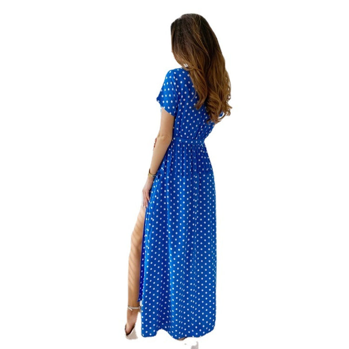Dame Polka Dot Maxikjole med stilfuld sideslids Stilla