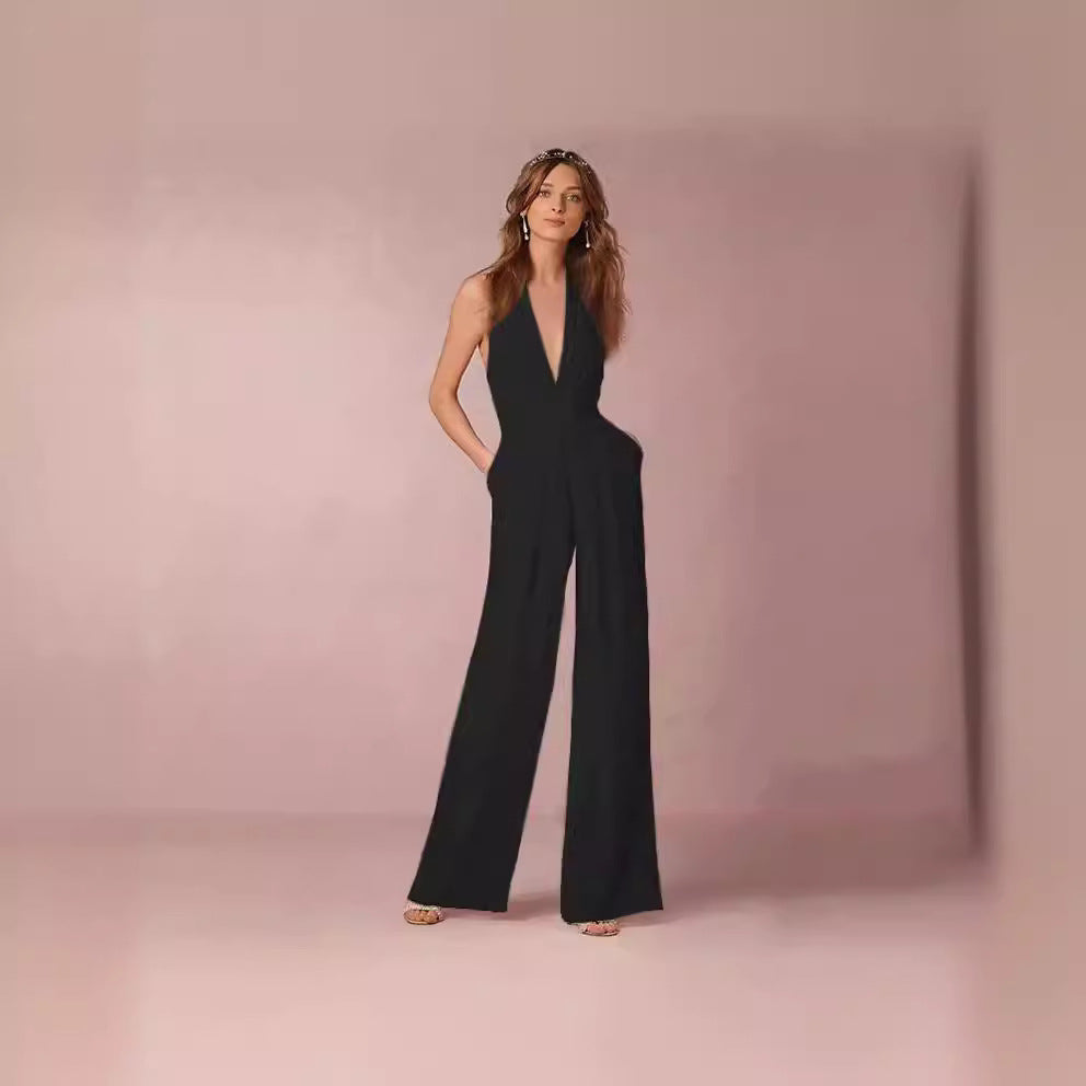 Damer Elegant Jumpsuit med Dybt V-Hals og Bred Ben Skovae
