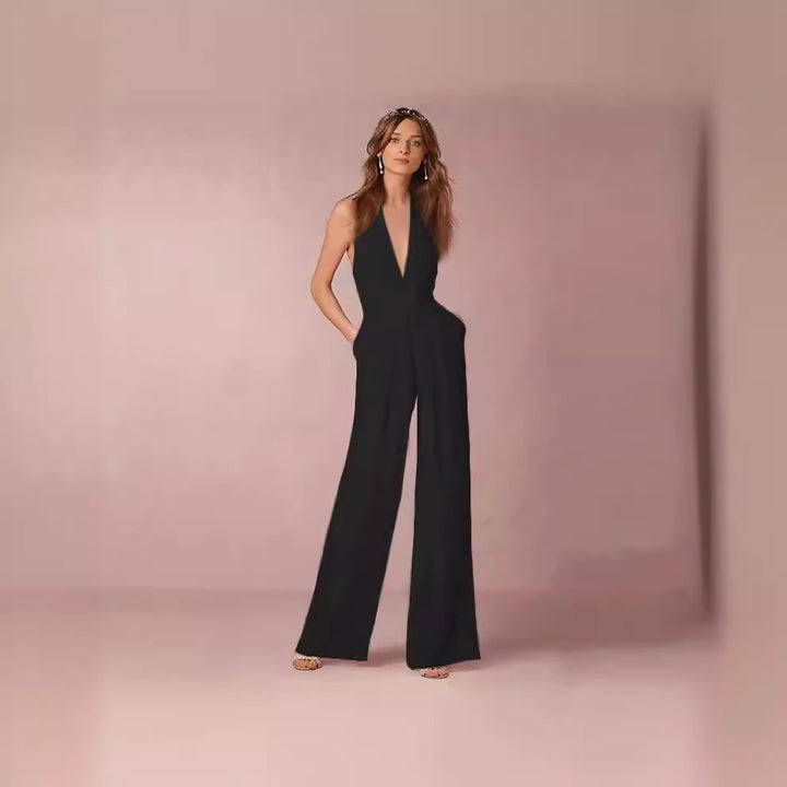 Damer Elegant Jumpsuit med Dybt V-Hals og Bred Ben Skovae