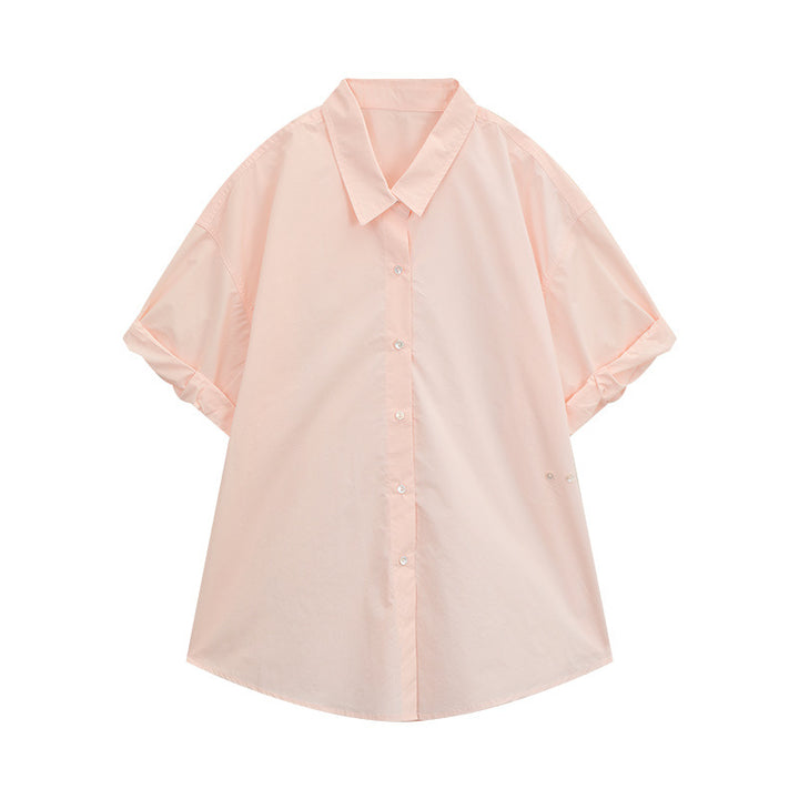 Dame Oversized Skjortebluse med kort ærme og moderne snit Stilla