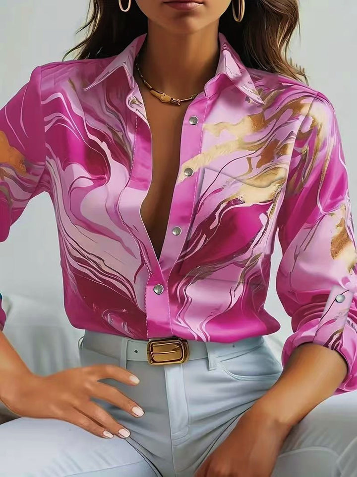 Dame Trendy Bluse med marmorert mønster Stilla