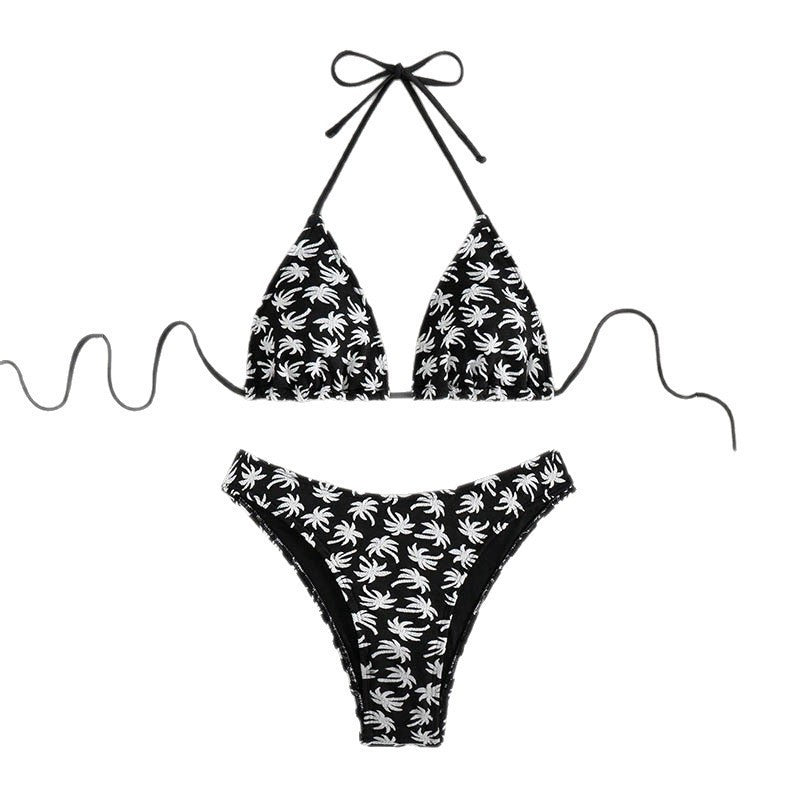 Dame Triangel-Bikini med blomsterdesign og justerbare bånd Skovae